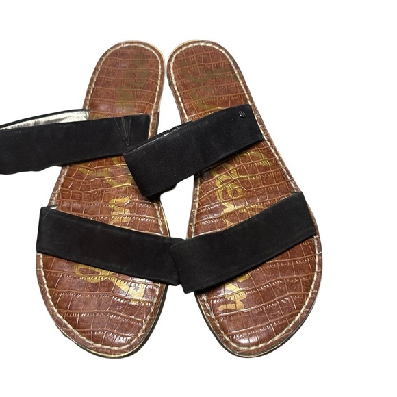 Sam Edelman Gala Slide Mule Black Suede Open Toe Two Strap Flat Slip On Sandals - Picture 5 of 9